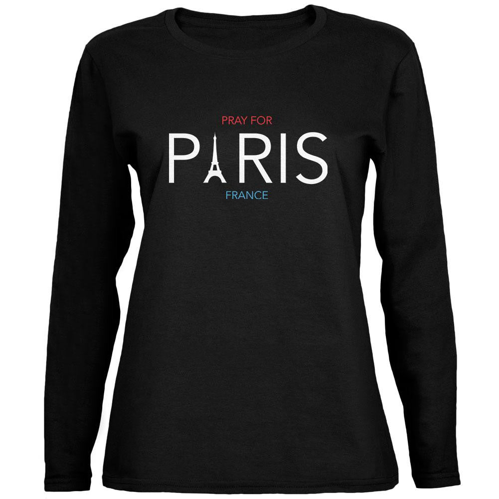 Pray for Paris Eiffel Tower Black Womens Long Sleeve T-Shirt Women's Long Sleeves Old Glory 2XL Black 