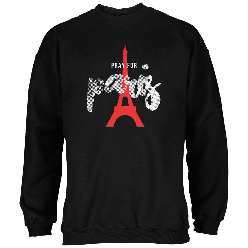 Pray for Paris Eiffel Tower Script Black Adult Sweatshirt Men's Sweatshirts Old Glory 2XL Black 