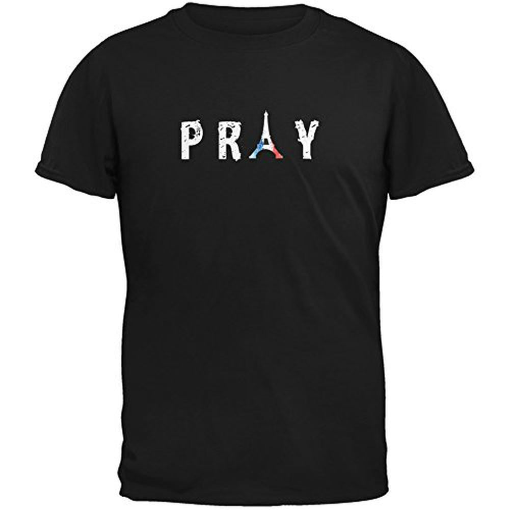 Pray Eiffel Black Adult T-Shirt Men's T-Shirts Old Glory 2XL Black 