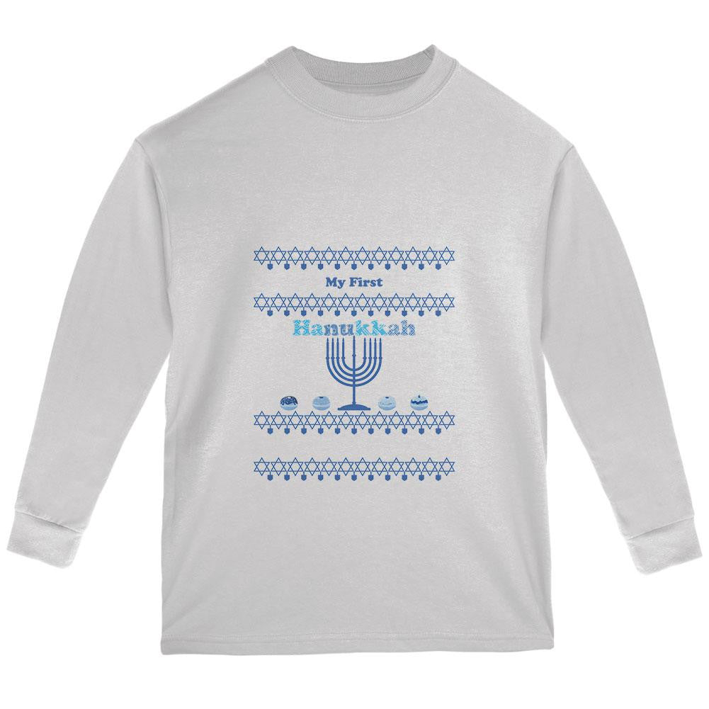 My First Hanukkah White Youth Long Sleeve T-Shirt Youth Long Sleeves Old Glory LG White 