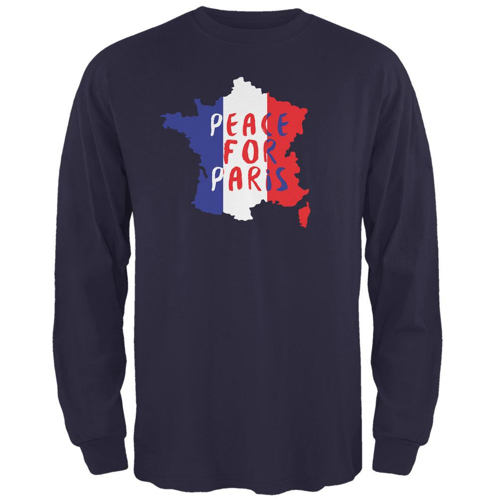 Peace for Paris France Words Navy Adult Long Sleeve T-Shirt Men's Long Sleeves Old Glory 2XL Blue 