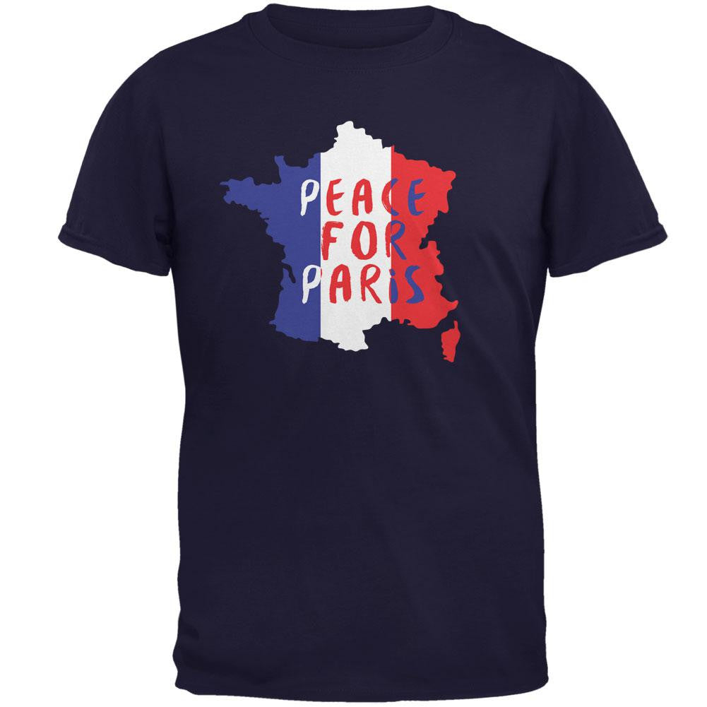 Peace for Paris France Words Navy Adult T-Shirt Men's T-Shirts Old Glory 2XL Blue 