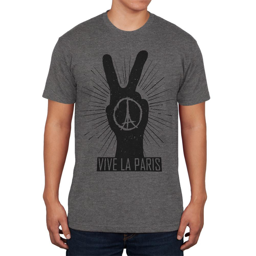 Vive La Paris Peace Hand Sign Dark Heather Adult Soft T-Shirt Men's T-Shirts Old Glory 2XL Grey 