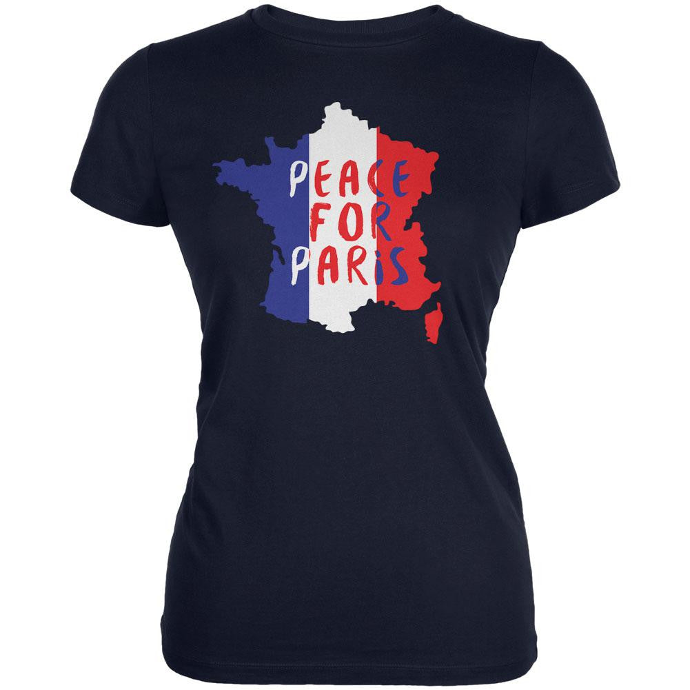 Peace for Paris France Words Navy Juniors Soft T-Shirt Juniors T-Shirts Old Glory 2XL Blue 