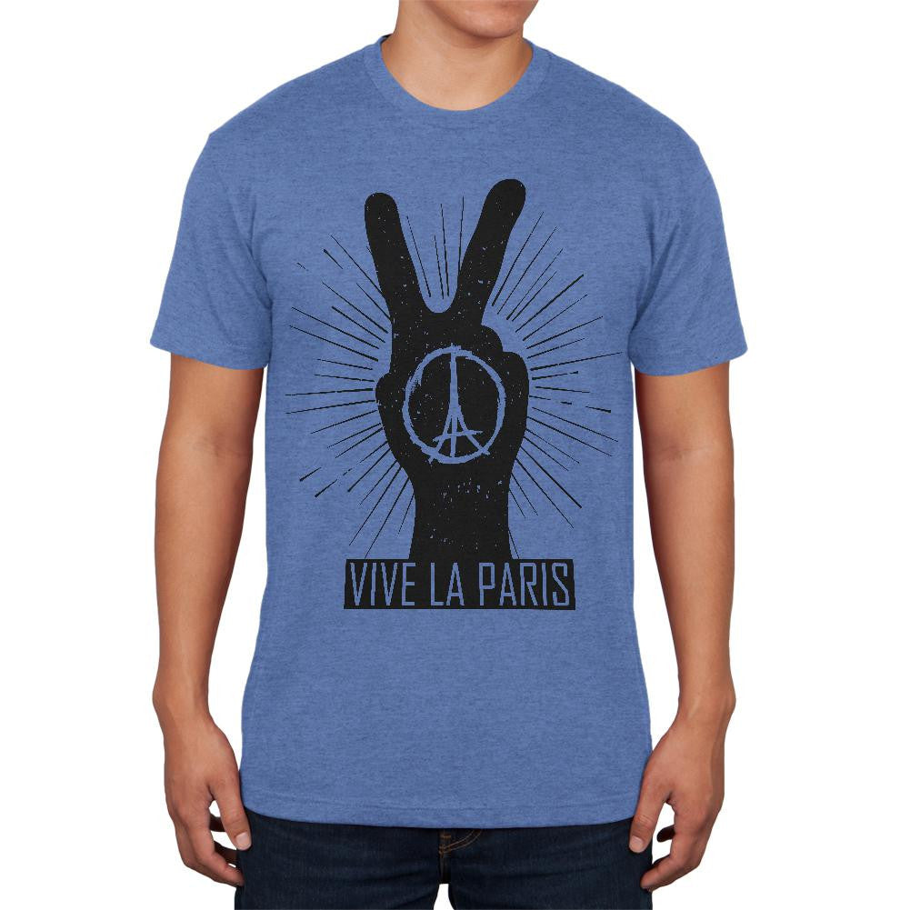 Vive La Paris Peace Hand Sign Heather Blue Adult Soft T-Shirt Men's T-Shirts Old Glory 2XL Blue 