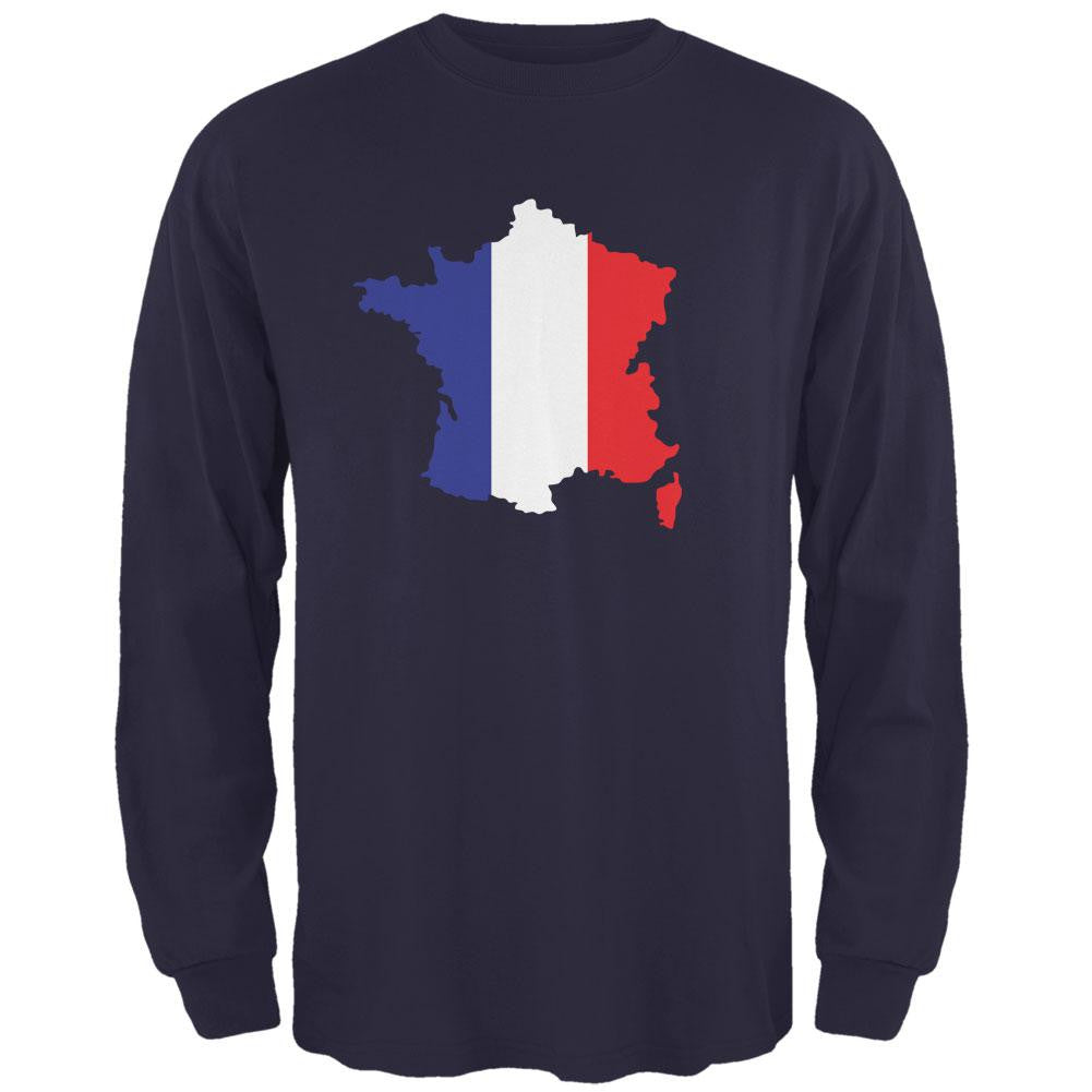 Country Silhouette France Flag Navy Adult Long Sleeve T-Shirt Men's Long Sleeves Old Glory 2XL Blue 