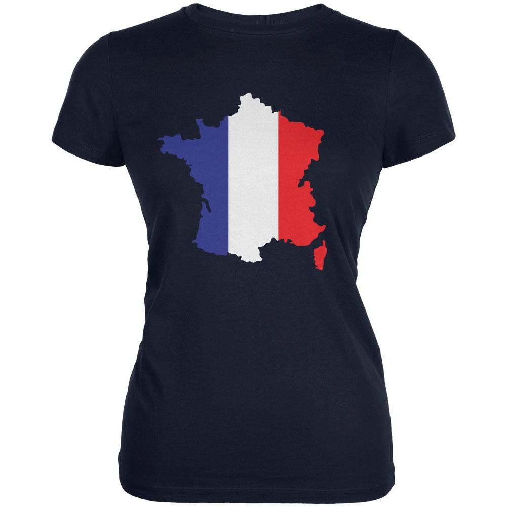 Country Silhouette France Flag Navy Juniors Soft T-Shirt Juniors T-Shirts Old Glory 2XL Blue 