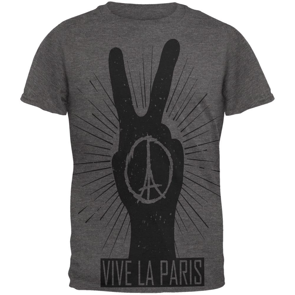 Vive La Paris Peace Hand Sign All Over Dark Heather Soft Adult T-Shirt Men's T-Shirts Old Glory 2XL Grey 