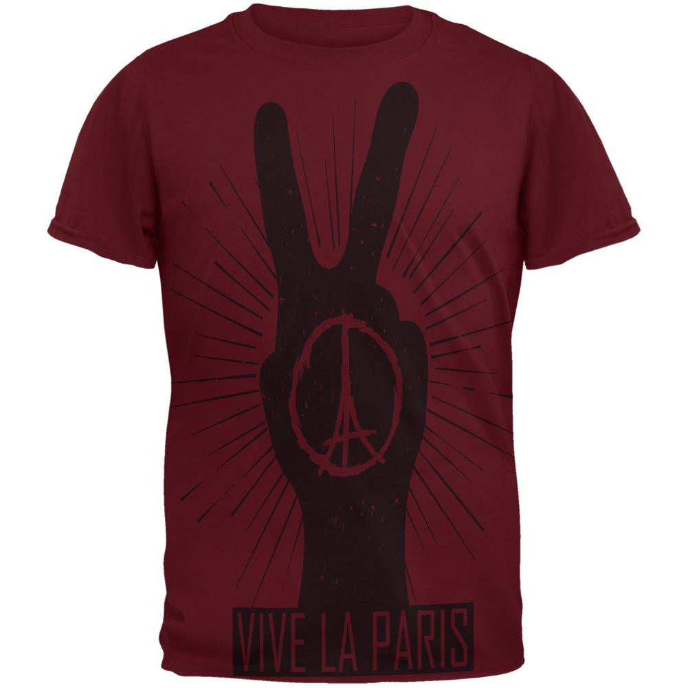 Vive La Paris Peace Hand Sign All Over Maroon Adult T-Shirt Men's T-Shirts Old Glory 2XL Red 