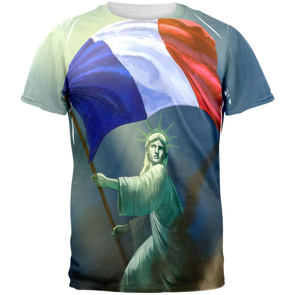 Lady Liberty Waving French Flag All Over Adult T-Shirt Men's T-Shirts Old Glory 2XL Multi 