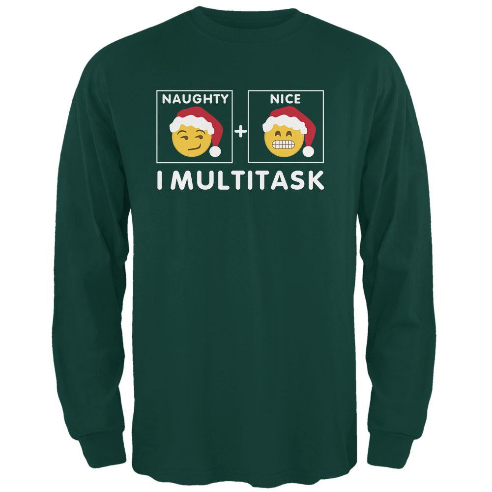 Christmas Naughty and Nice Multitask Forest Adult Long Sleeve T-Shirt Men's T-Shirts Old Glory 2XL Green 