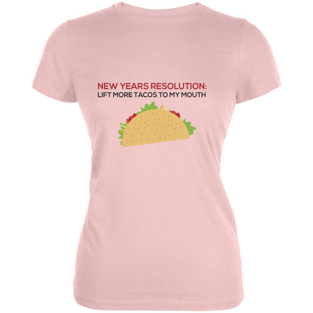 New Years Resolution Taco Blush Pink Juniors Soft T-Shirt Juniors T-Shirts Old Glory LG Pink 