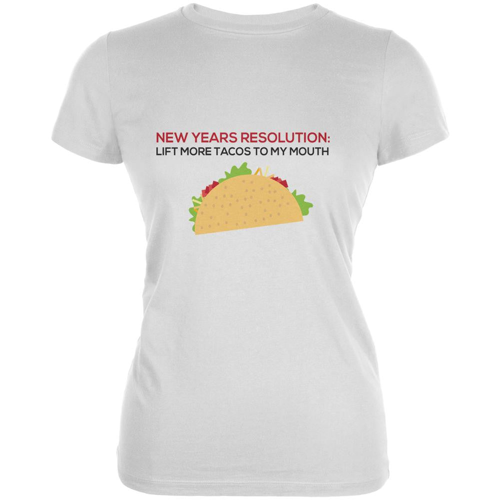 New Years Resolution Taco White Juniors Soft T-Shirt Juniors T-Shirts Old Glory 2XL White 