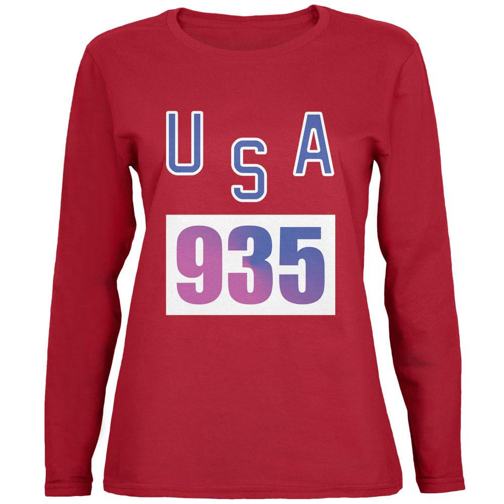 Team Bruce Jenner USA 935 Olympic Costume Red Womens Long Sleeve T-Shirt Women's Long Sleeves Old Glory 2XL Red 