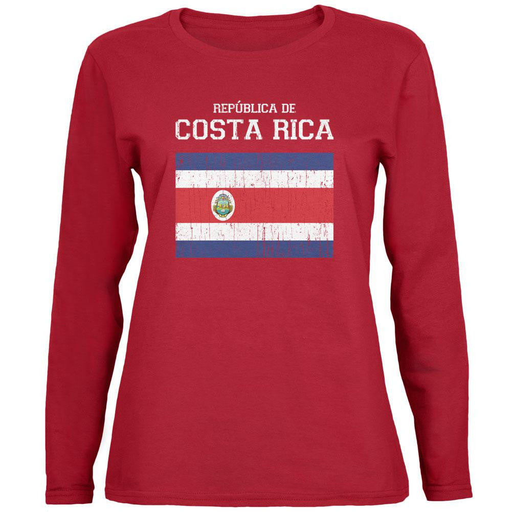 World Cup Distressed Flag Republica de Costa Rica Red Womens Long Sleeve T-Shirt Women's Long Sleeves Old Glory 2XL Red 