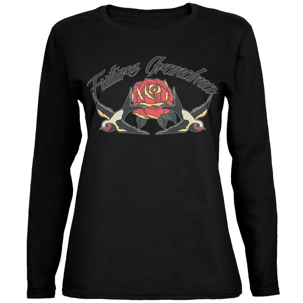 Future Grandma Swallow Vintage Tattoo Black Womens Long Sleeve T-Shirt Women's Long Sleeves Old Glory 2XL Black 