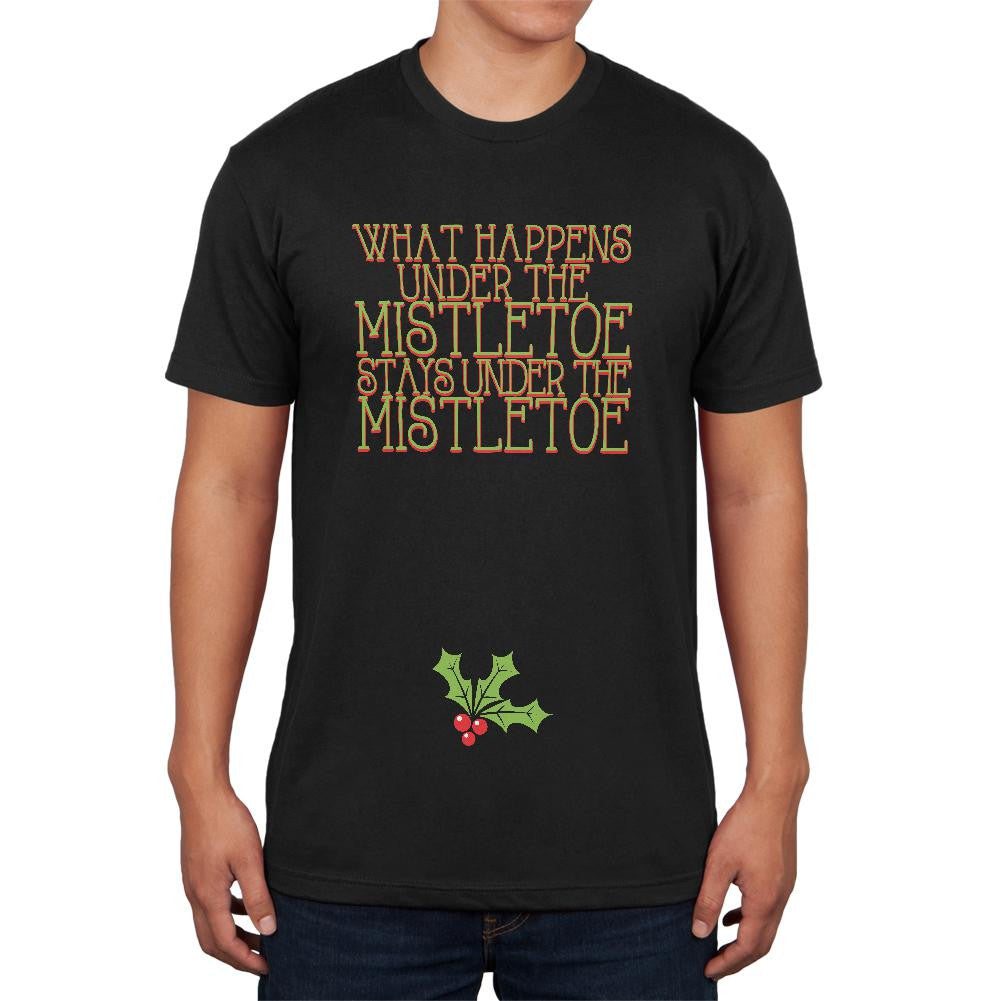 Christmas Mistletoe Happens Stays Funny Black Adult Soft T-Shirt Men's T-Shirts Old Glory 2XL Black 