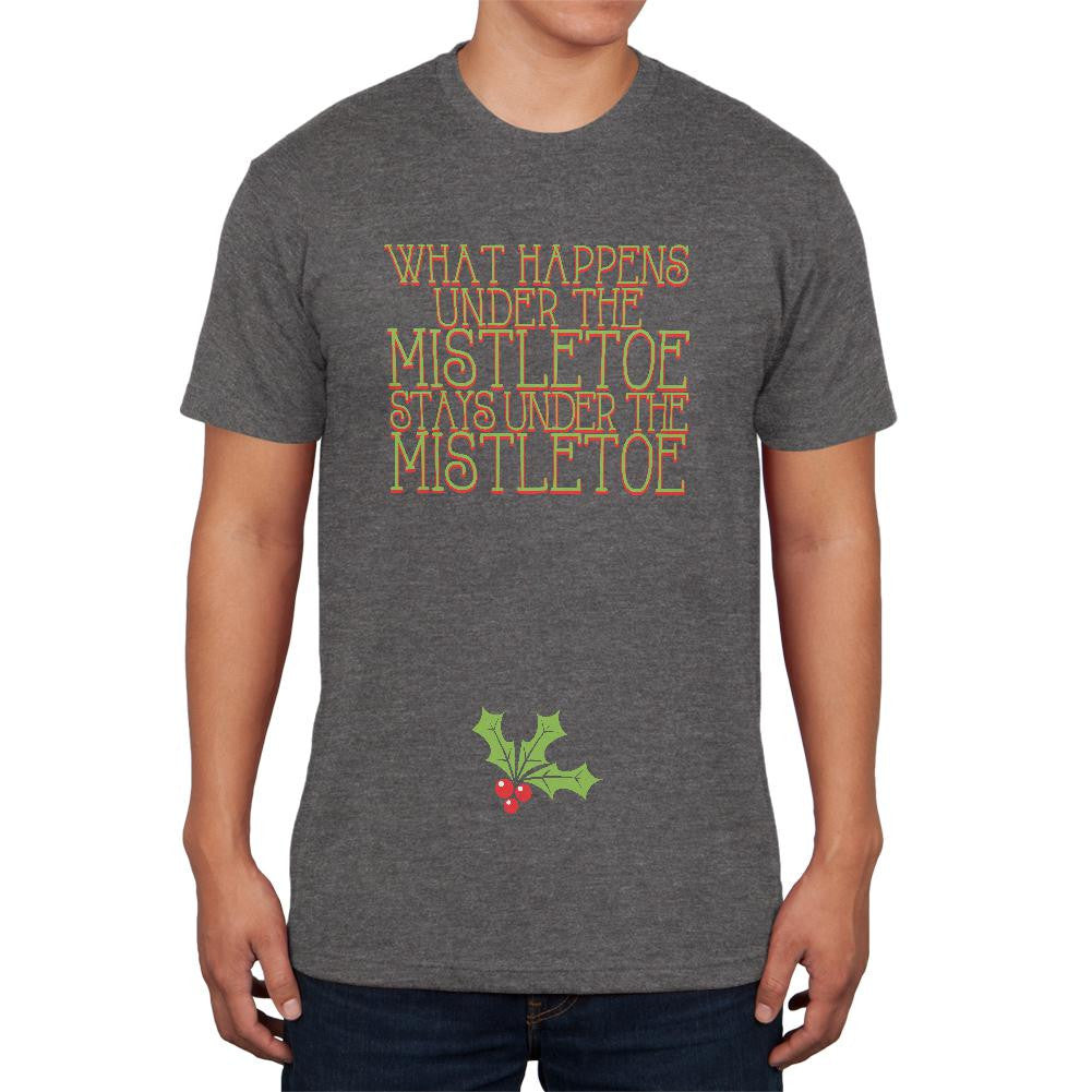 Christmas Mistletoe Happens Stays Funny Dark Heather Adult Soft T-Shirt Men's T-Shirts Old Glory 2XL Grey 