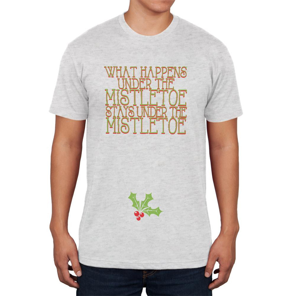 Christmas Mistletoe Happens Stays Funny Heather White Adult Soft T-Shirt Men's T-Shirts Old Glory 2XL Grey 