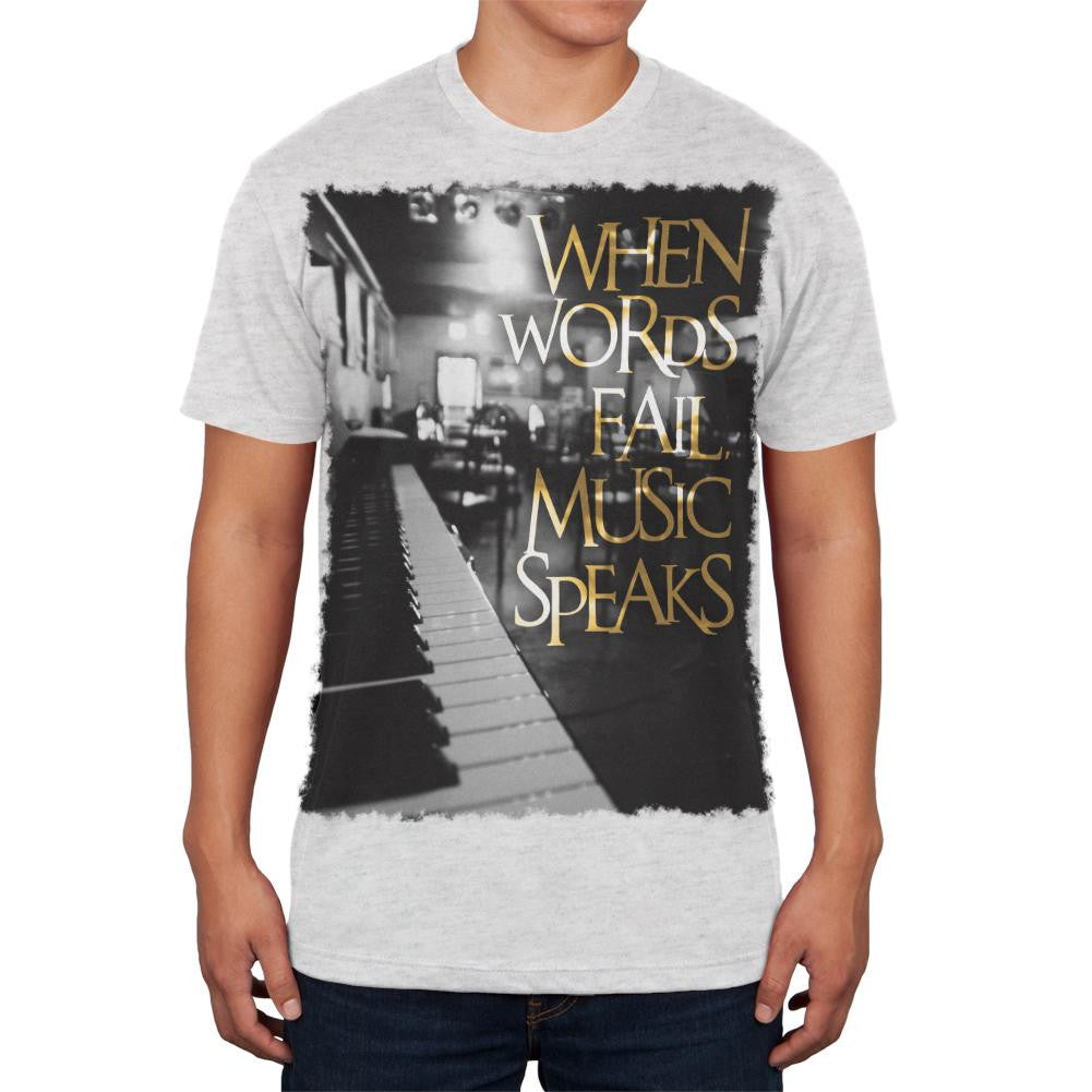 Words Fail Music Speaks Heather White Adult Soft T-Shirt Men's T-Shirts Old Glory 2XL White 