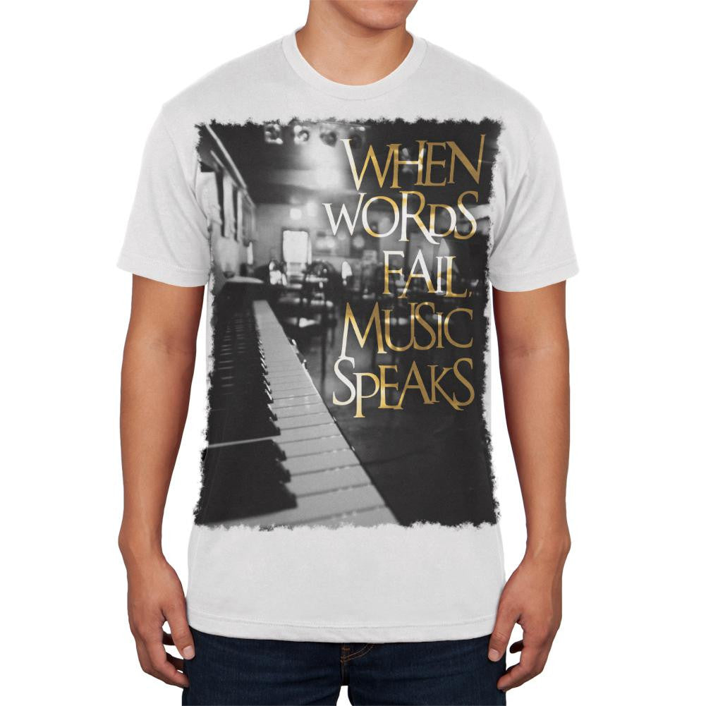 Words Fail Music Speaks White Adult Soft T-Shirt Men's T-Shirts Old Glory 2XL White 