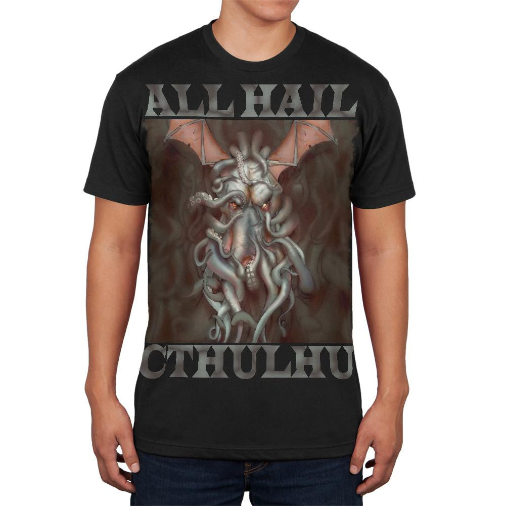 All Hail Cthulhu Black Adult Soft T-Shirt Men's T-Shirts Old Glory 2XL Black 