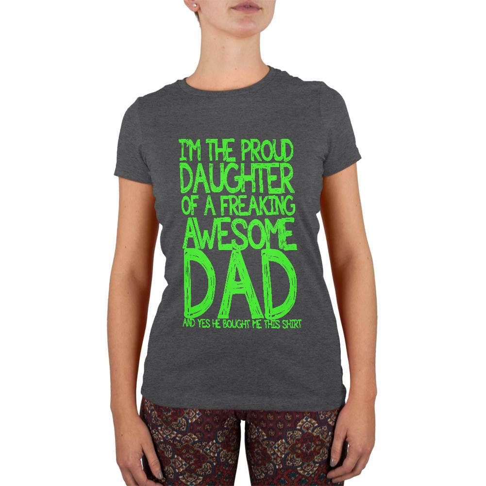 Daughter Awesome Dad Funny Dark Heather Juniors Soft T-Shirt Juniors T-Shirts Old Glory 2XL Grey 