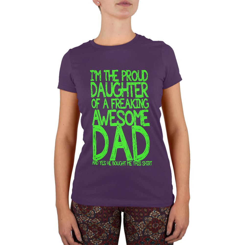 Daughter Awesome Dad Funny Purple Juniors Soft T-Shirt Juniors T-Shirts Old Glory 2XL Purple 