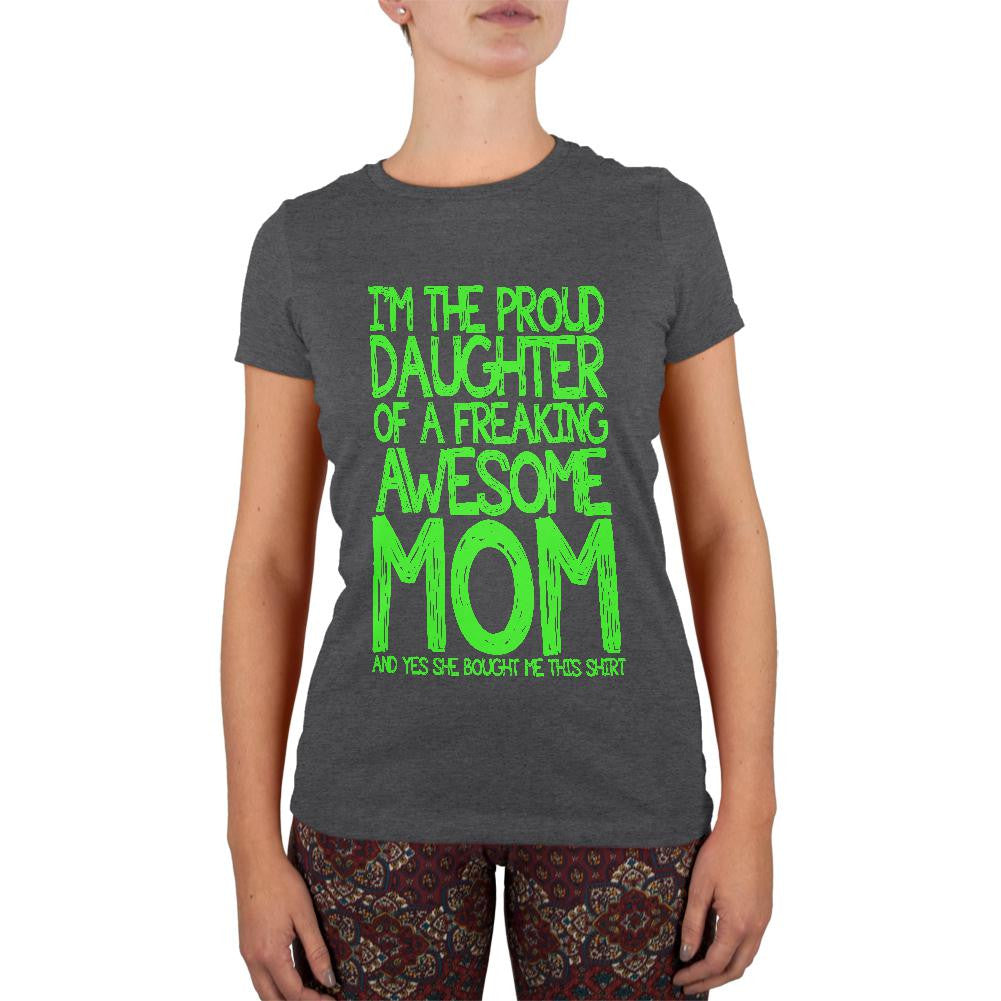 Daughter Awesome Mom Funny Dark Heather Juniors Soft T-Shirt Juniors T-Shirts Old Glory 2XL Grey 