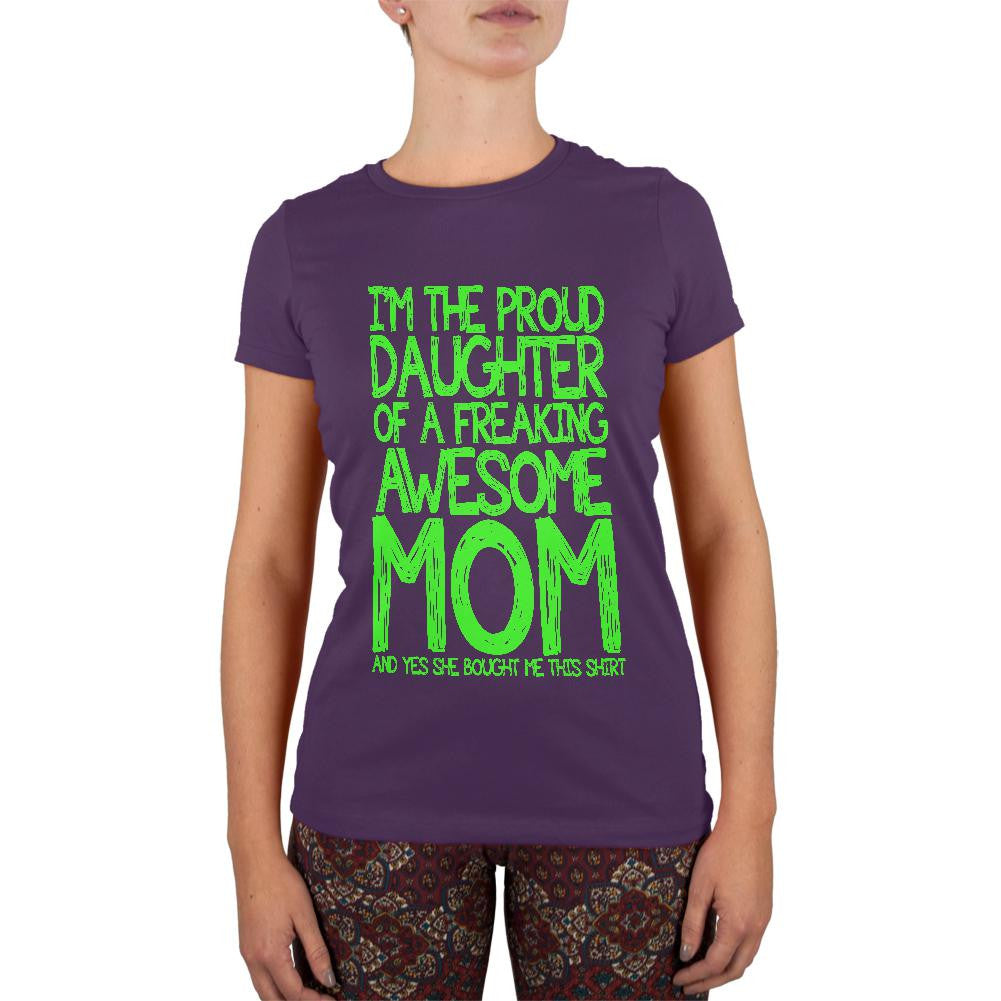 Daughter Awesome Mom Funny Purple Juniors Soft T-Shirt Juniors T-Shirts Old Glory 2XL Purple 