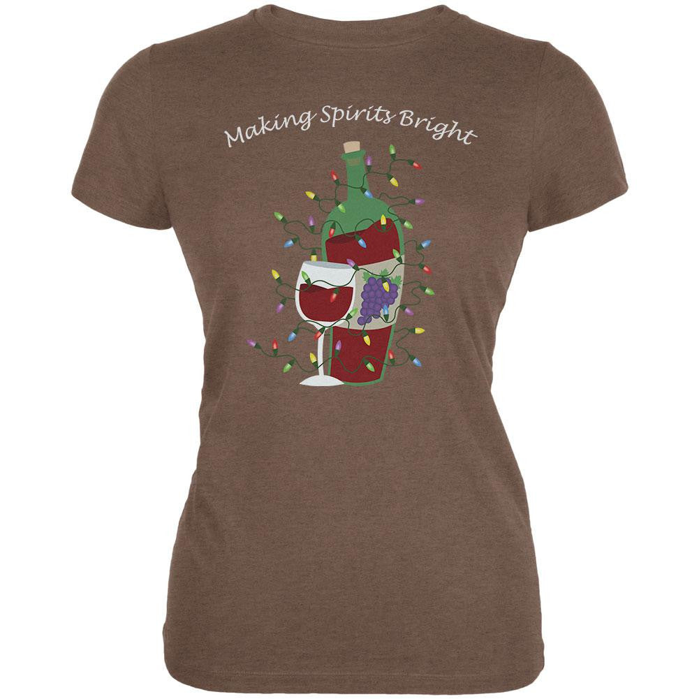 Christmas Making Spirits Bright Heather Brown Juniors Soft T-Shirt Juniors T-Shirts Old Glory 2XL Brown 