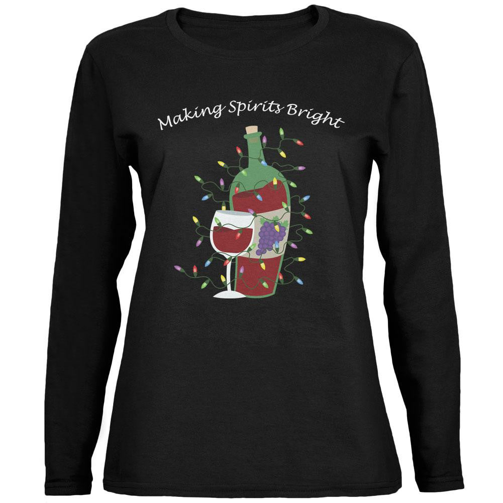 Christmas Making Spirits Bright Black Womens Long Sleeve T-Shirt Women's Long Sleeves Old Glory SM Black 