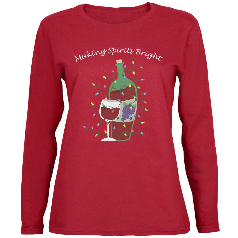 Christmas Making Spirits Bright Red Womens Long Sleeve T-Shirt Women's Long Sleeves Old Glory 2XL Red 