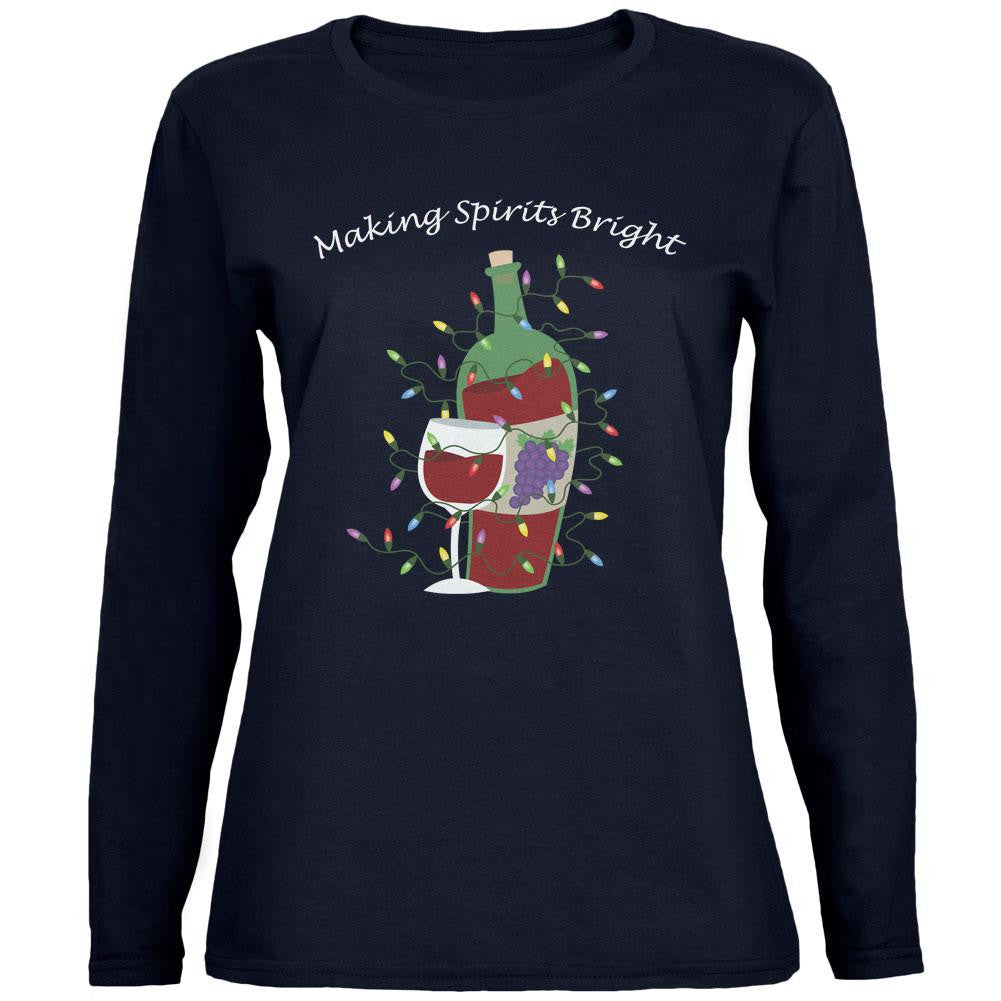 Christmas Making Spirits Bright Navy Womens Long Sleeve T-Shirt Women's Long Sleeves Old Glory 2XL Blue 