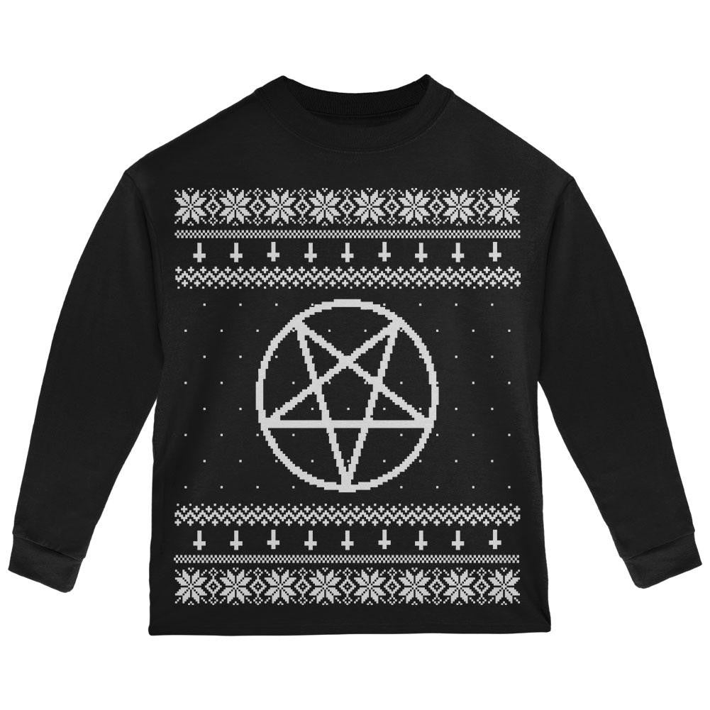 White Satanic Pentagram Ugly Christmas Sweater Black Toddler Long Sleeve T-Shirt Toddler Long Sleeves Old Glory 2T Black 