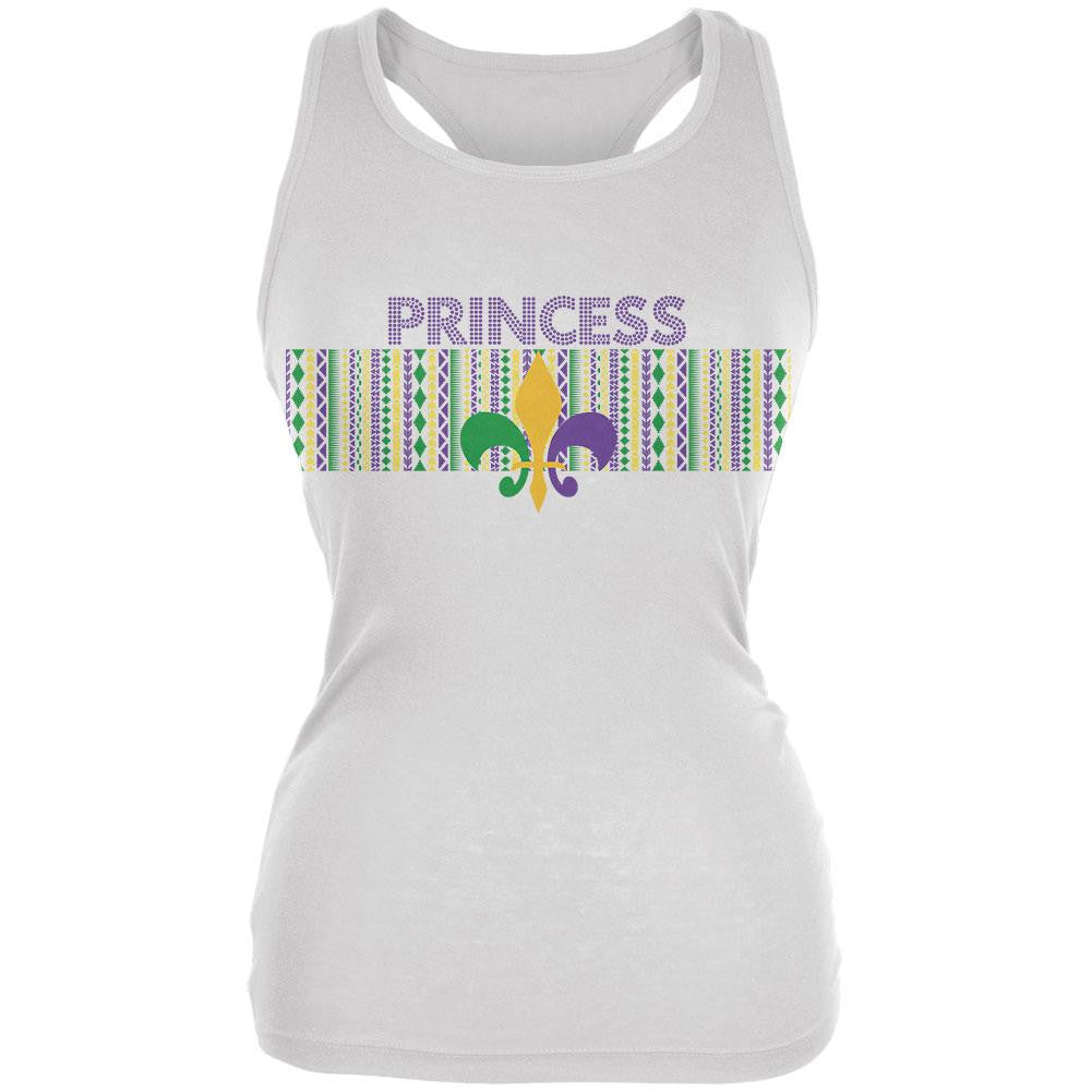 Mardi Gras Princess Tribal Pattern White Juniors Soft Tank Top Juniors Tank Tops Old Glory 2XL White 