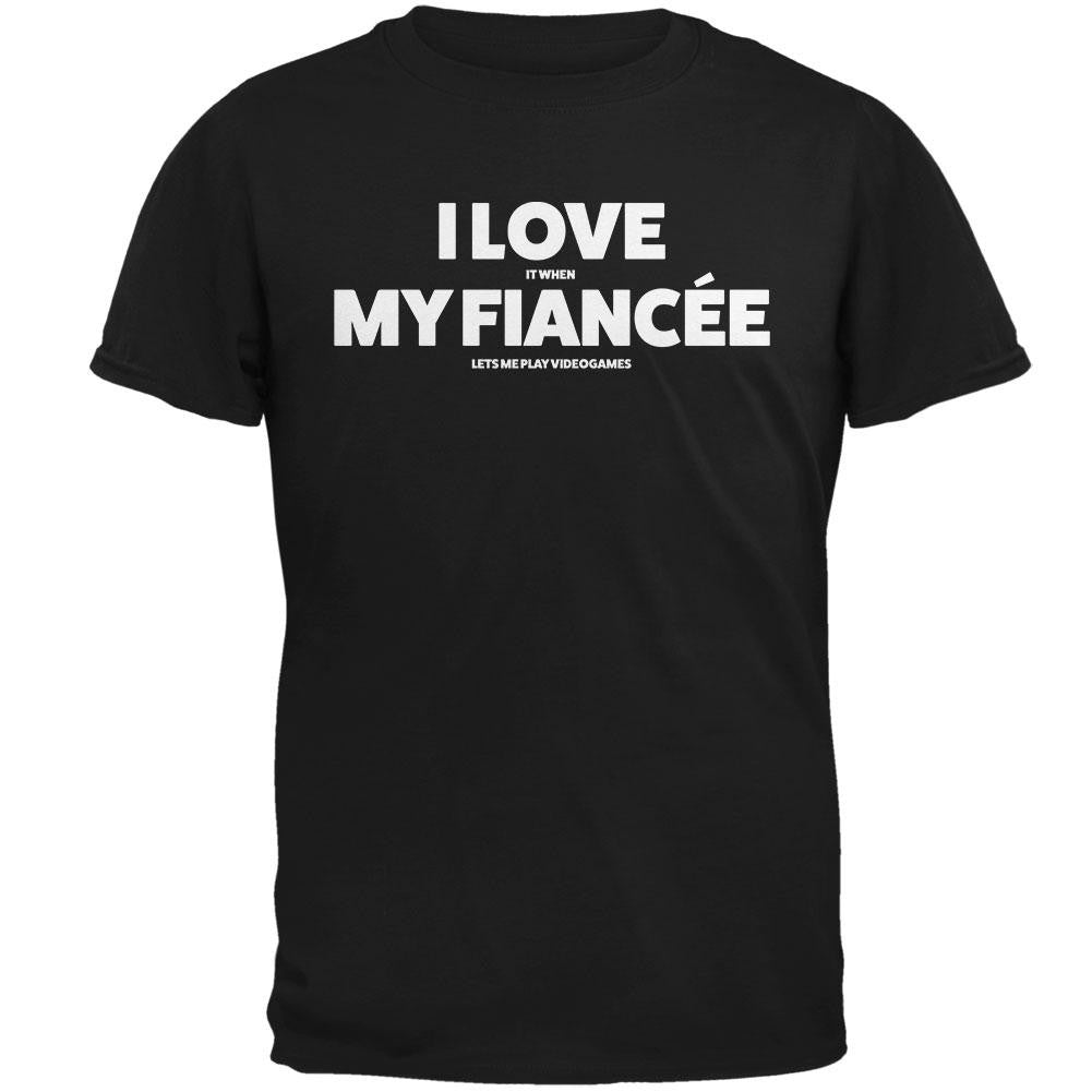 Valentines I Love My Fiancee Video Games Black Adult T-Shirt Men's T-Shirts Old Glory 2XL Black 