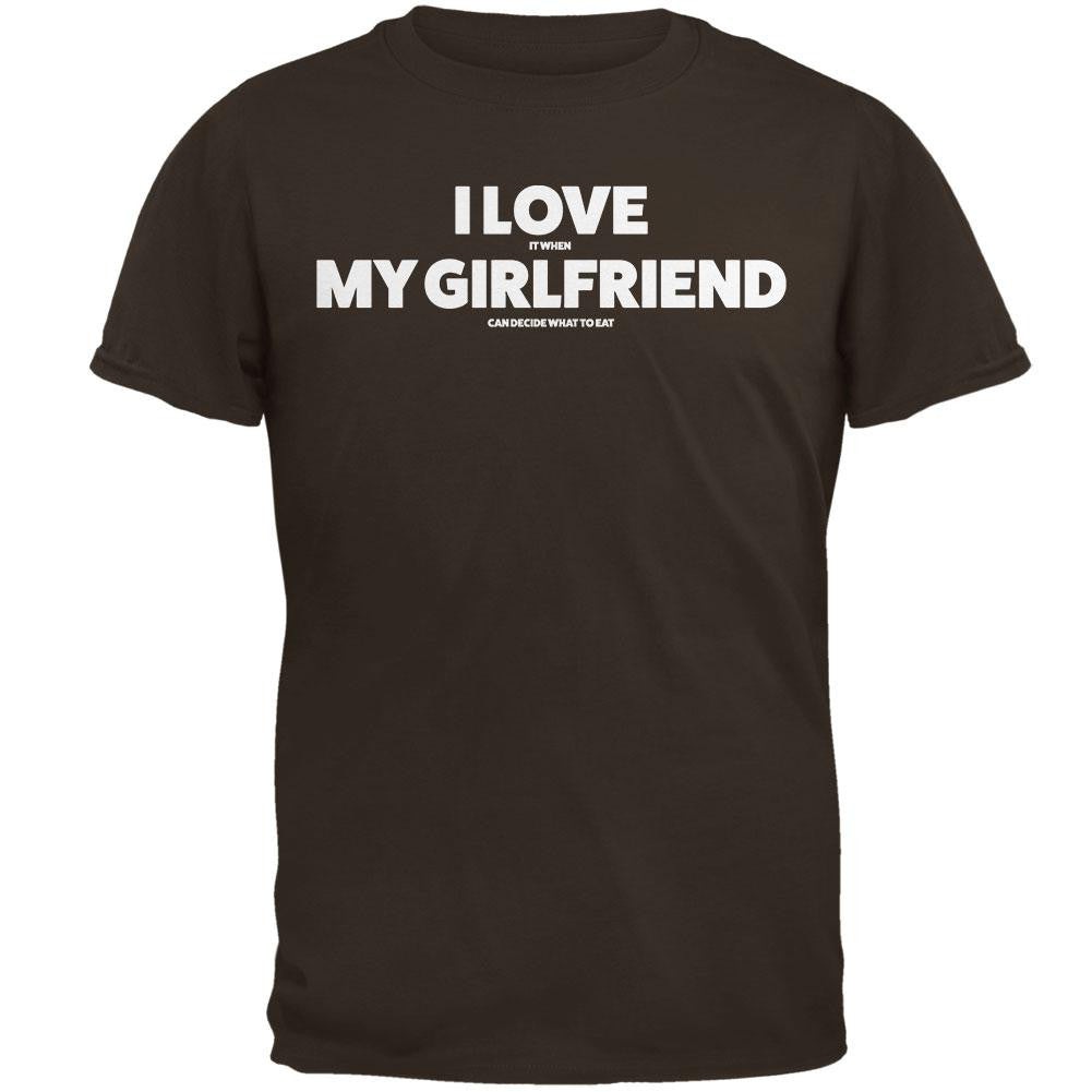 Valentines I Love My Girlfriend What to Eat Brown Adult T-Shirt Men's T-Shirts Old Glory 2XL Brown 