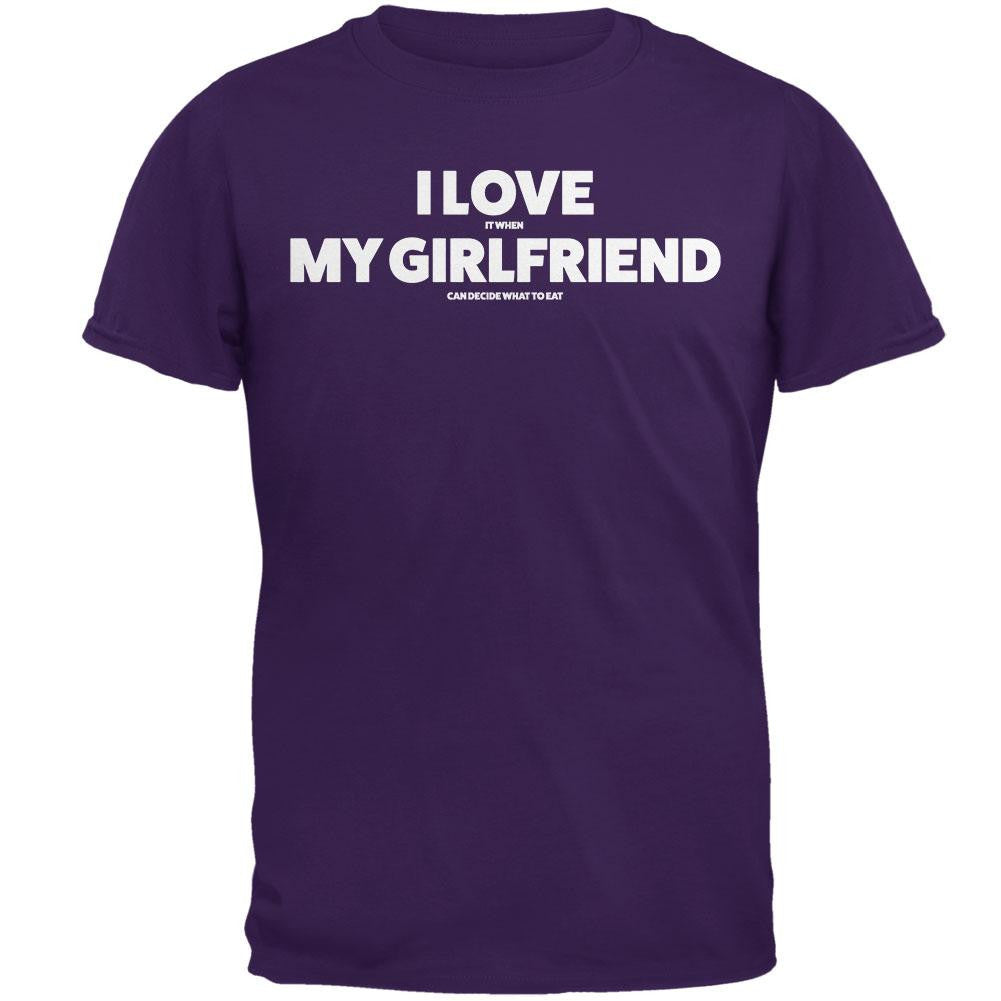 Valentines I Love My Girlfriend What to Eat Purple Adult T-Shirt Men's T-Shirts Old Glory 2XL Purple 