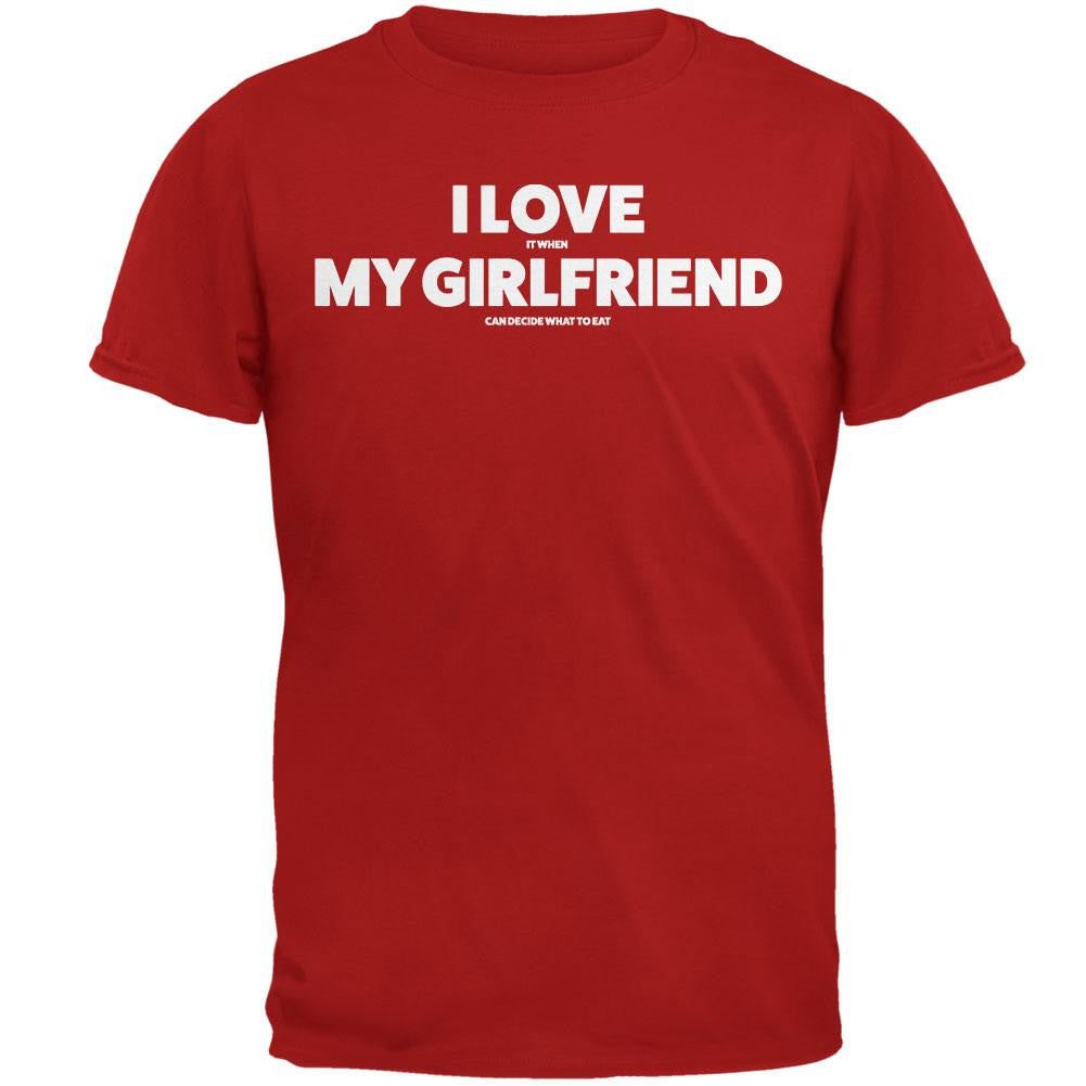 Valentines I Love My Girlfriend What to Eat Red Adult T-Shirt Men's T-Shirts Old Glory 2XL Red 