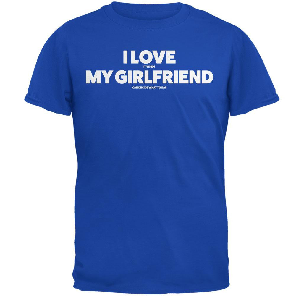 Valentines I Love My Girlfriend What to Eat Royal Adult T-Shirt Men's T-Shirts Old Glory 2XL Blue 