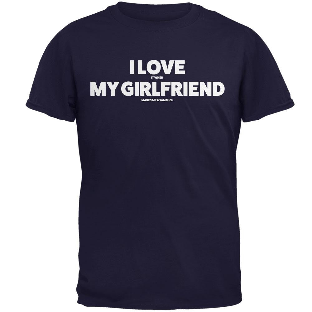 Valentines I Love My Girlfriend Sammich Navy Adult T-Shirt Men's T-Shirts Old Glory 2XL Blue 