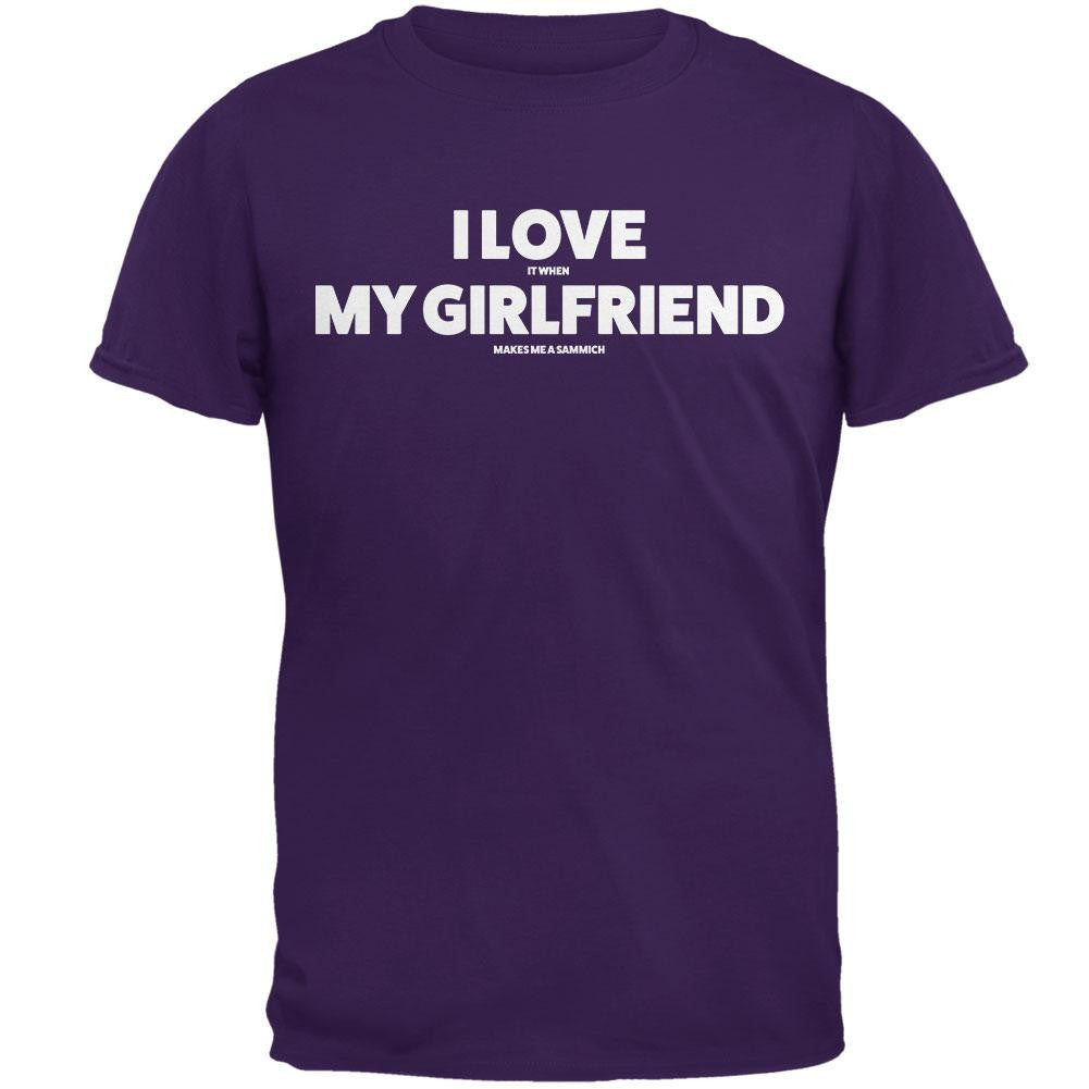 Valentines I Love My Girlfriend Sammich Purple Adult T-Shirt Men's T-Shirts Old Glory 2XL Purple 