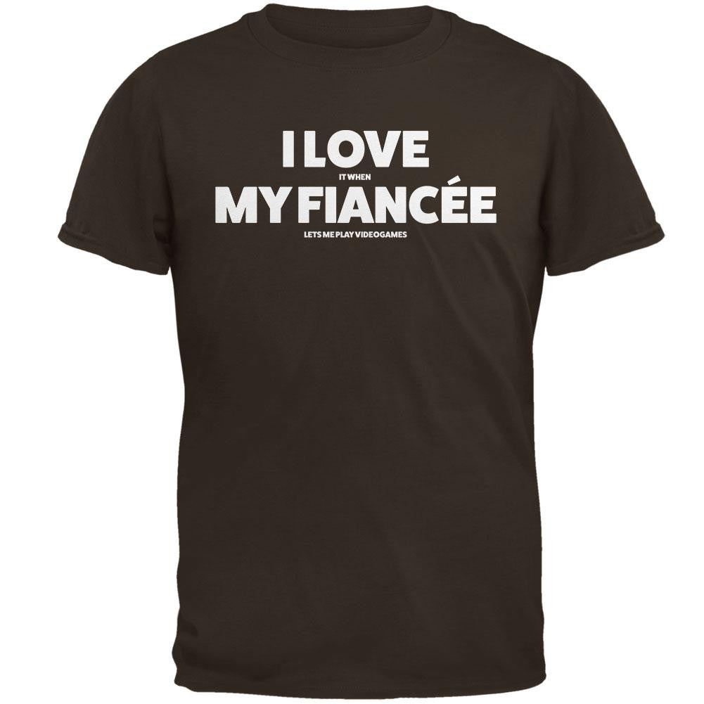 Valentines I Love My Fiancee Video Games Brown Adult T-Shirt Men's T-Shirts Old Glory 2XL Brown 