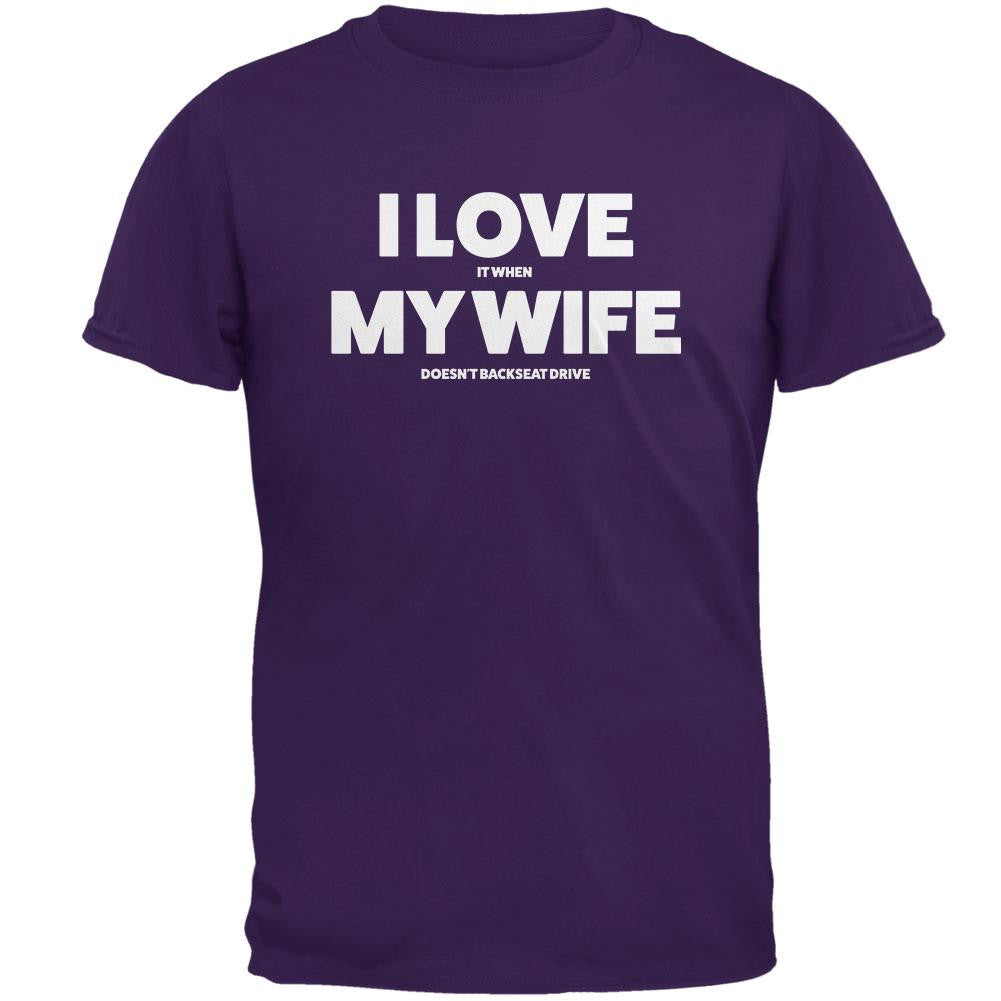 Valentines I Love My Wife Backseat Drive Purple Adult T-Shirt Men's T-Shirts Old Glory 2XL Purple 