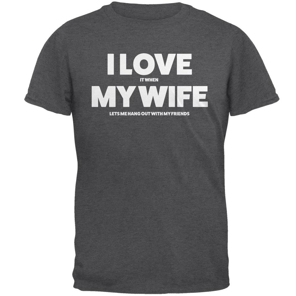 Valentines I Love My Wife Friends Dark Heather Adult T-Shirt Men's T-Shirts Old Glory 2XL Grey 