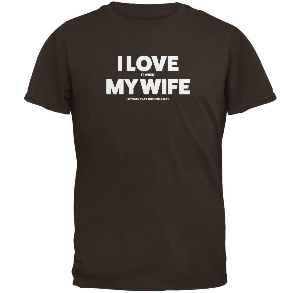 Valentines I Love My Wife Video Games Brown Adult T-Shirt Men's T-Shirts Old Glory 2XL Brown 