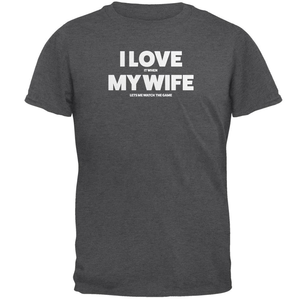 Valentines I Love My Wife The Game Dark Heather Adult T-Shirt Men's T-Shirts Old Glory 2XL Grey 