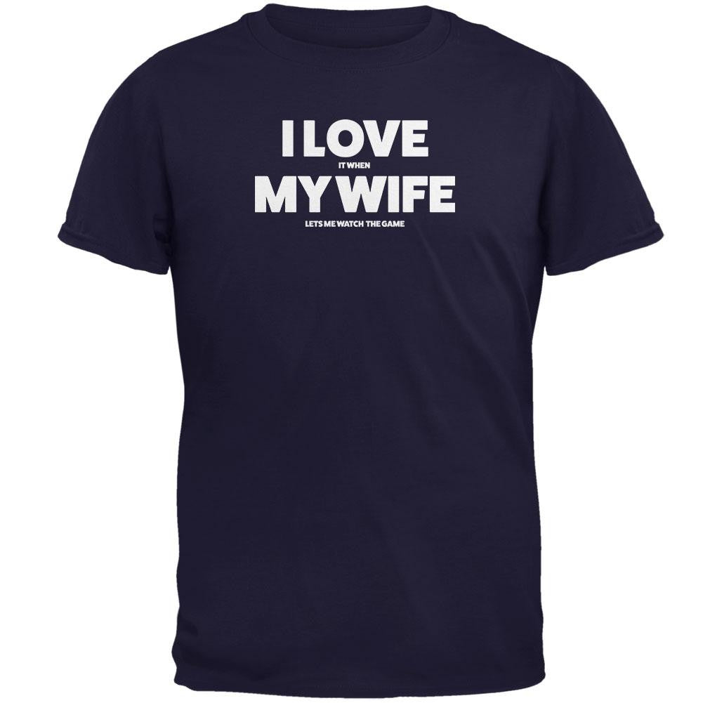 Valentines I Love My Wife The Game Navy Adult T-Shirt Men's T-Shirts Old Glory 2XL Blue 