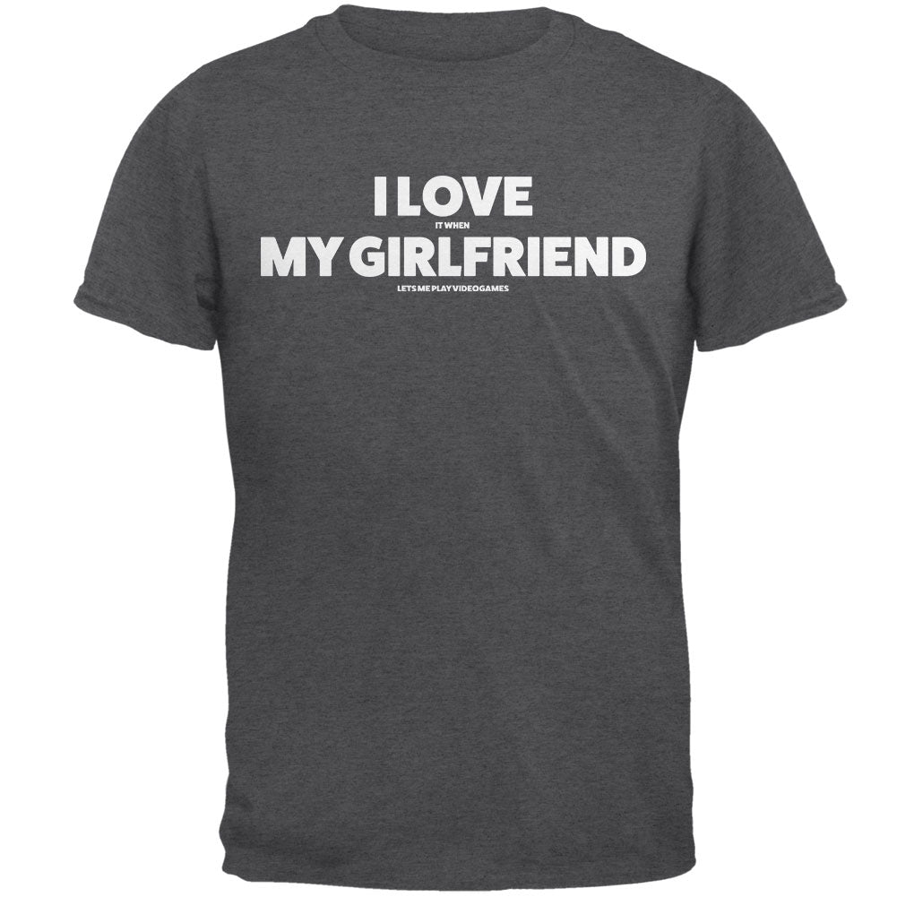 Valentines I Love My Girlfriend Video Games Dark Heather Adult T-Shirt Men's T-Shirts Old Glory 3XL Dark Heather 